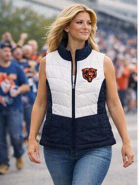 NWT $99-G‑III‎ Chicago Bears Women XL Navy White Zip‑Up Puffer Vest Jacket NFL
